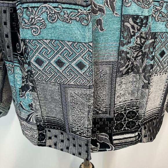 Dressbarn Open Front Blazer Jacket Plus size 18 20 Blue Silver Black Tapestry - Picture 6 of 10